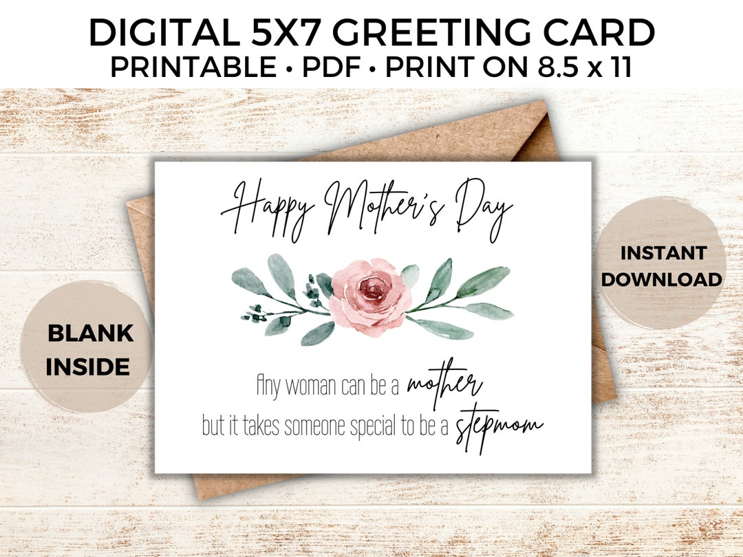 Stepmom Mother's Day Greeting Card, Card for Mom, Printable PDF, Watercolor Flowers, Gift for ...