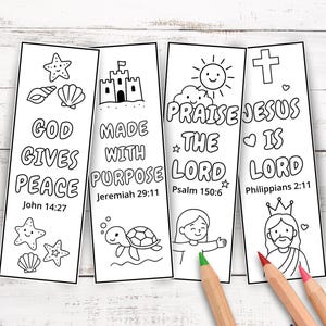 Printable Christian Coloring Bookmark, Kids Bookmarks, Bible Verse Bookmark, Bible Bookmark, Sunday School Craft, Cute Bookmarks