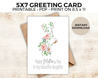 Daughter Mom To Be Mother's Day Card, Daughter Pregnant, PDF, Watercolor, Flowers, Love, First Mother's Day, Expectant Daughter