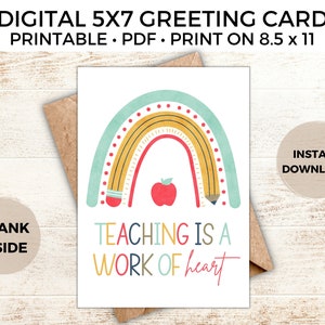 Fim de ano, cartão de felicitações de agradecimento ao professor, arco-íris do professor em aquarela, PDF para impressão, presente para professor, creche, pré-escola
