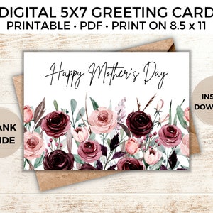 Muttertag Grußkarte, Karte für Mama, druckbare PDF, Aquarell Blumen, Geschenk für Mama