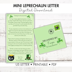 Mini Carta de Duende, Carta del Día de San Patricio, 2 Mini Cartas, Juegos para Niños del Día de San Patricio, Trampa de Duendes y Carta Dulce, Trébol