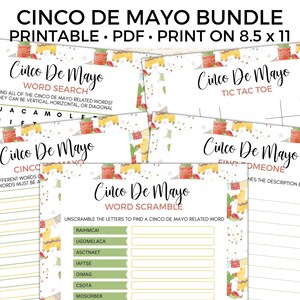 5 Cinco de Mayo Games Bundle, Fun Printable Game, Cinco de Mayo Activity for Kids & Adults, Classroom Games