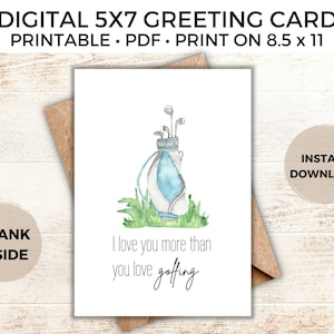 Tarjeta de felicitación de golf, descarga digital, PDF, golf, imprimible, esposo, esposa, novio, novia, amor solo porque sí, amante del golf