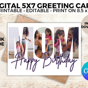 Mom Birthday Greeting Card, Template Card for Mom, Gift for Mom, Personalize with Canva, Foldable Photo Card 5x7