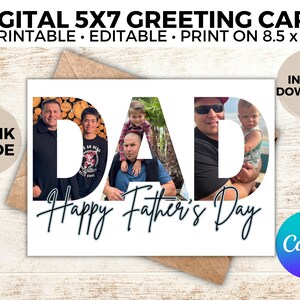 Biglietto d'auguri per la festa del papà, modello di biglietto per papà, regalo per papà, personalizzabile con Canva, biglietto fotografico pieghevole 5x7