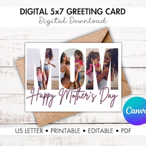 Carte de voeux fête des mères, carte modèle pour maman, cadeau pour maman, personnaliser avec Canva, carte photo pliable 5x7