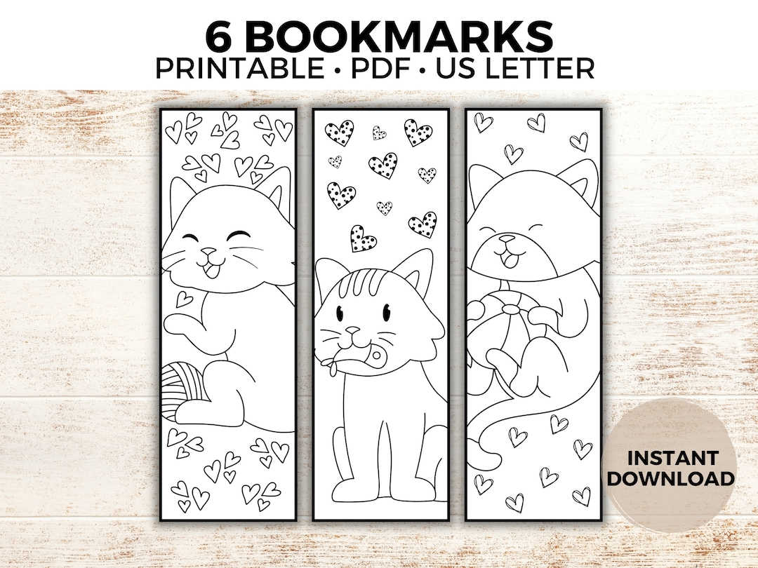 Cat Bookmark Cat Coloring Bookmarks DIY Bookmarks Cat - Etsy