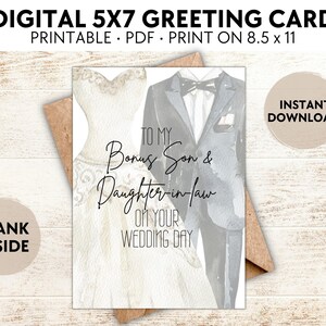 Cartão de felicitações para filho e nora bônus, cartão de casamento para filho bônus, cartão de casamento em aquarela