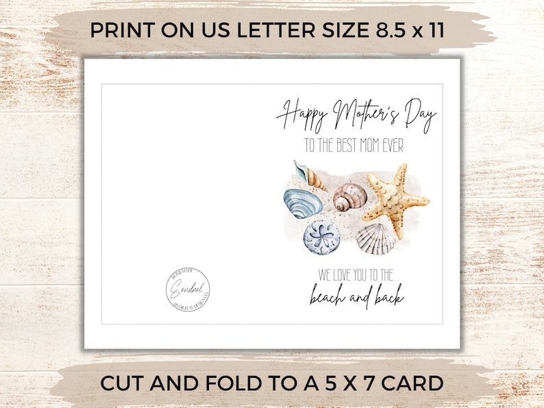 Mother's Day Beach Greeting Card, Card for Mom, Printable PDF ...