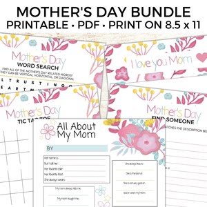 Mother&#39;s Day Printable Bundle, Mother&#39;s Day 5 Activities Bundle, Mother&#39;s Day Kid Games, Mother&#39;s Day Classroom, Fun For All