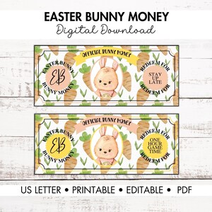Easter Bunny Money, Easter Egg Hunt, Easter Basket, Bunny Money Template, Printable Bunny Bucks