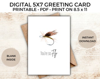 Tarjeta de felicitación de pesca con mosca, descarga digital, PDF, tarjeta divertida de pesca, esposo, esposa, amigo, mejor amigo, novio, novia, San Valentín