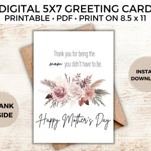 Bonus Mom Muttertagskarte, Karte für Mama, druckbare PDF-Datei, Aquarell Blumen, Geschenk für Stiefmutter oder Bonus Mom