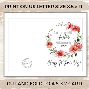 Daughter Mother's Day Greeting Card, PDF, Watercolor Flowers, Love, Daughter Card - Etsy
