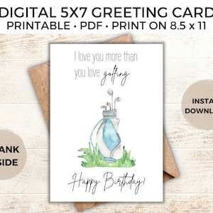 Biglietto di auguri di buon compleanno per golfisti, download digitale, PDF, golfisti, stampabili, marito, moglie, fidanzato, fidanzata, amante del golf