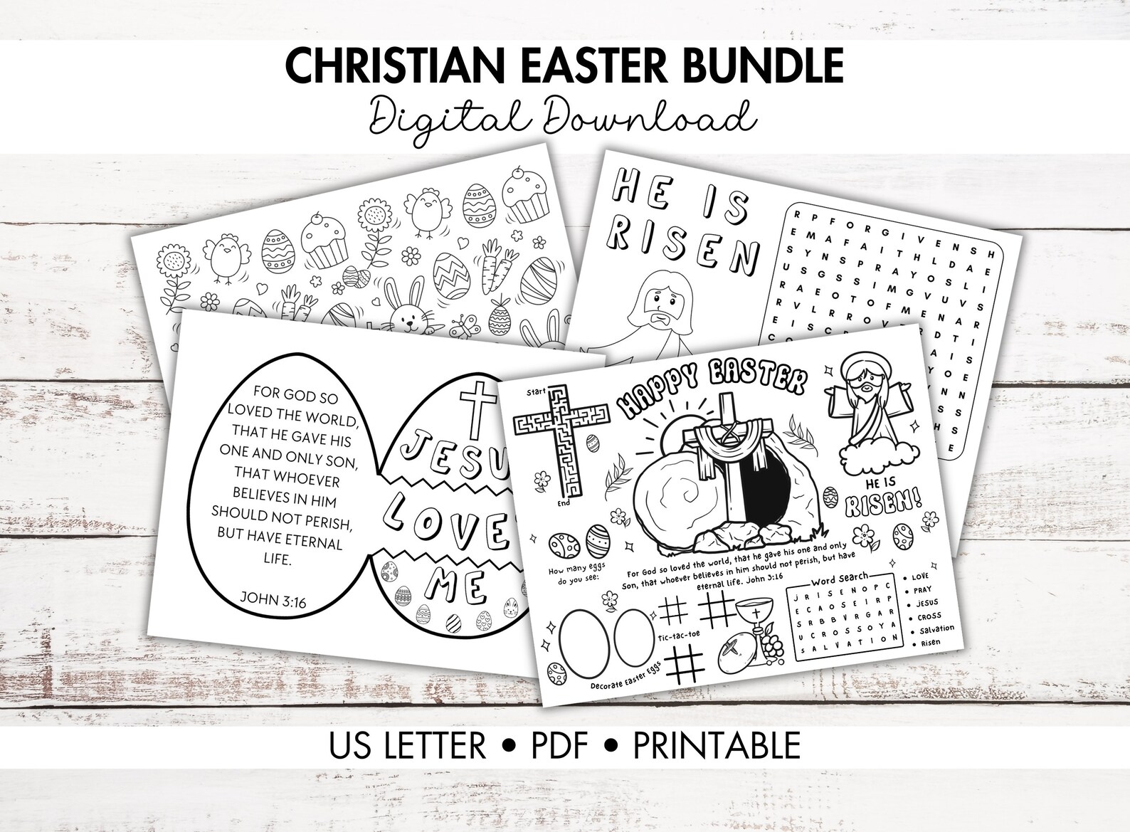 Printable Christian Easter Activity Pages, Church Activity for Kids, Sunday School Activity
