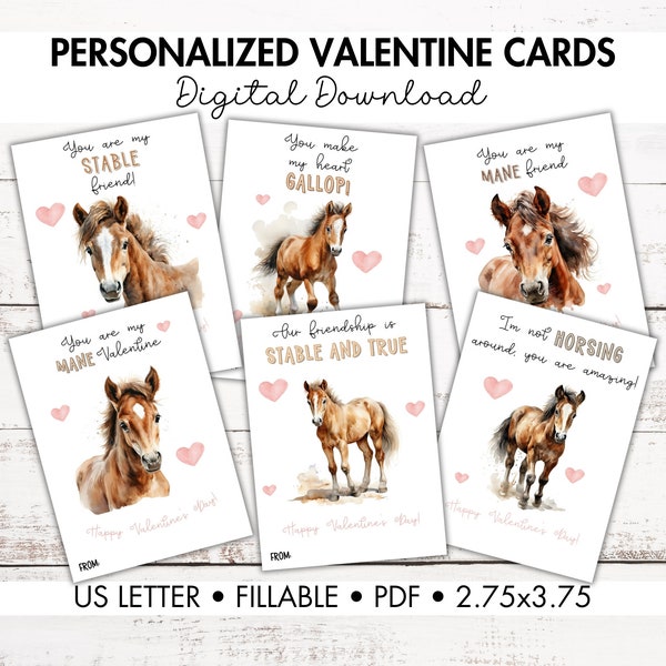 Printable Horse Valentines Personalized