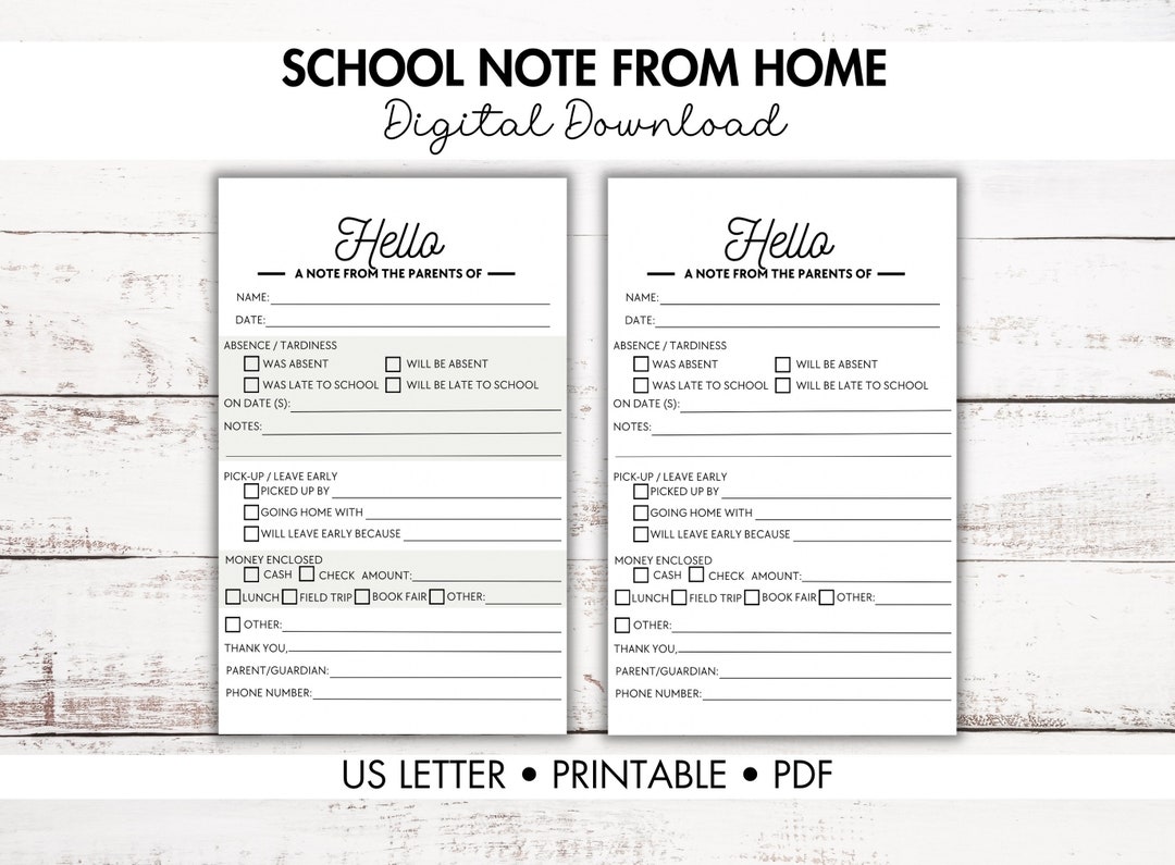 School Note From Home, School Excuse Note, Printable School Notes, Note ...