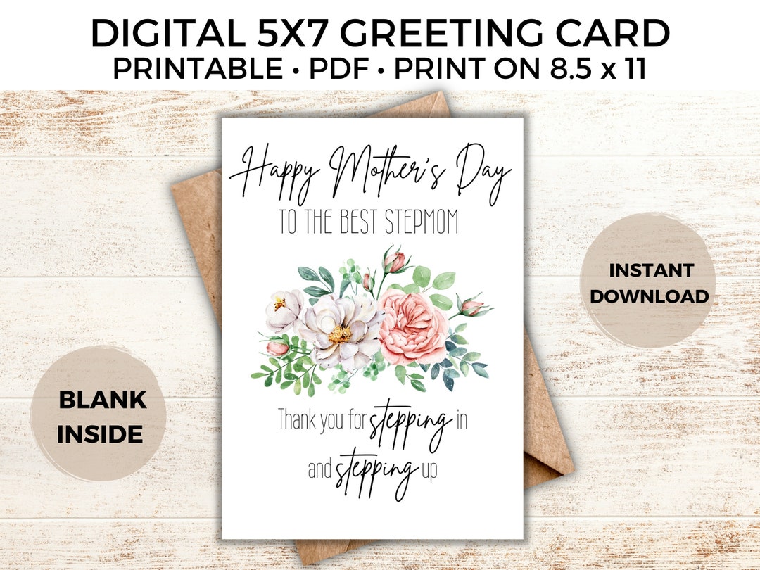 Stepmom Mother's Day Greeting Card, Card for Mom, Printable PDF
