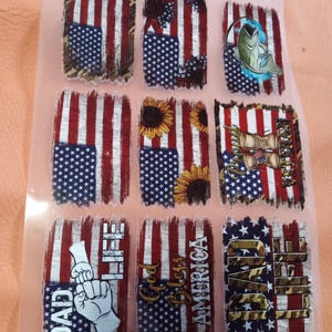 Vinyl Iron On Heat Transfer 9 Patches Patriotic American Flag Great For Unisex T-shirts, Hoodie, Hat, Tote Bag, Pillow