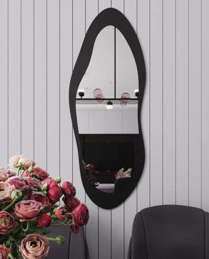 Full Length Mirror Wavy Wall Full Body Mirror Asymmetric Etsy