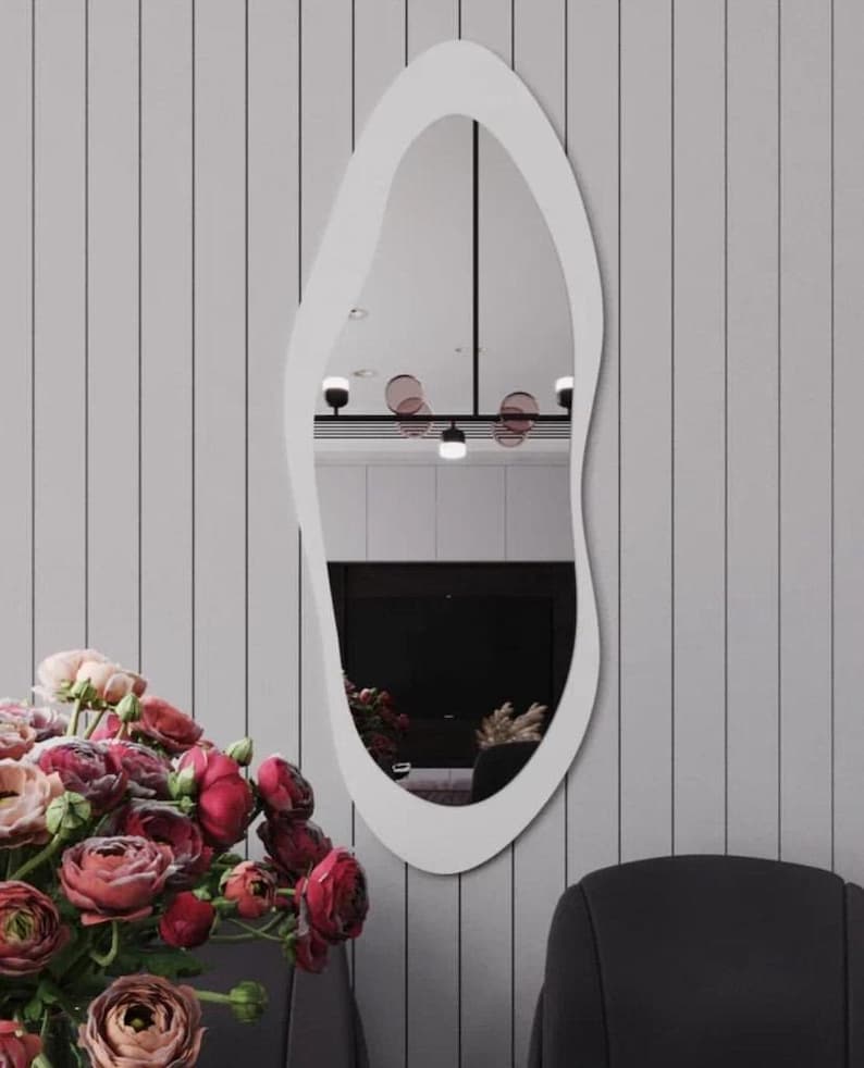 Full Length Mirror Wavy Wall Full Body Mirror Asymmetric Etsy