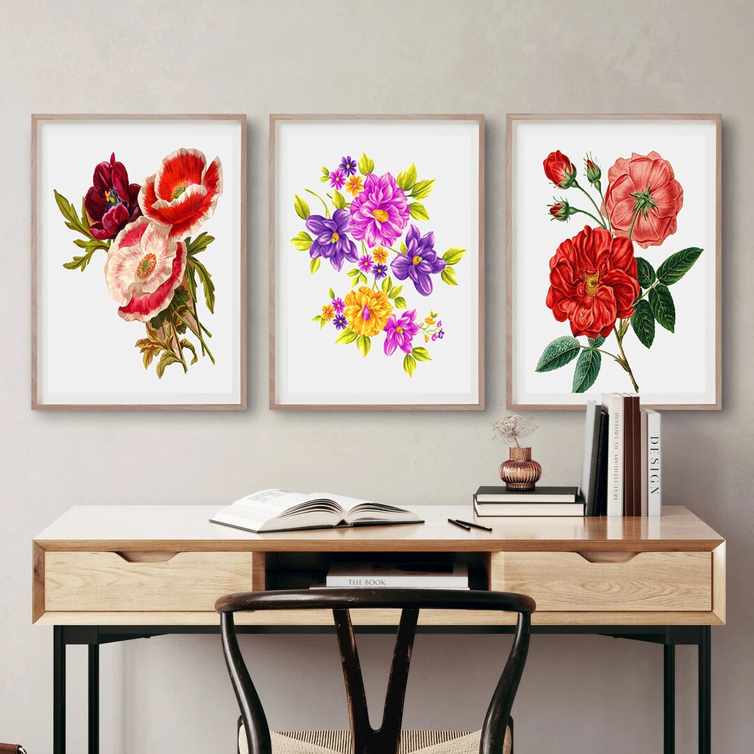 Colorful Flower Wall Art Printable Bright Floral Prints 3 Etsy