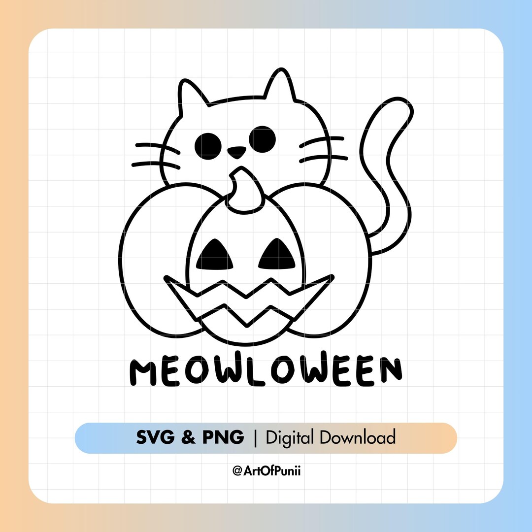 Cute Halloween Cat Outline SVG PNG Instant Download, Cute Kawaii Cats ...