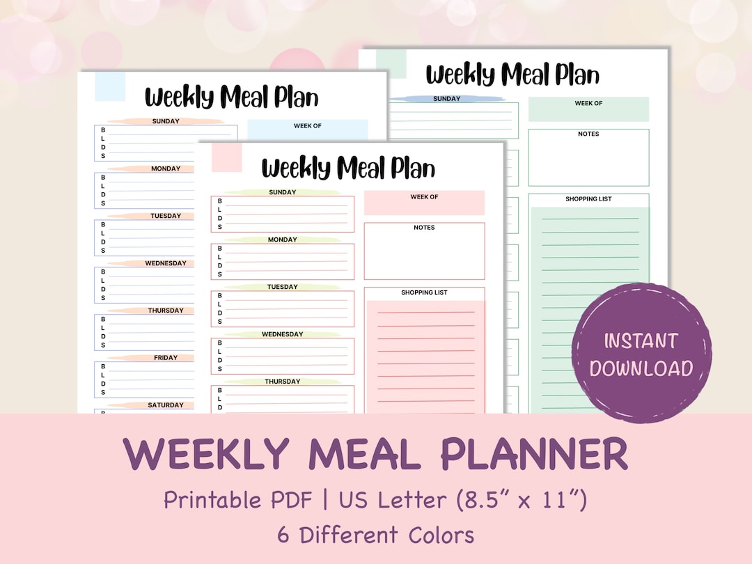 Weekly Meal Plan Printable - Etsy