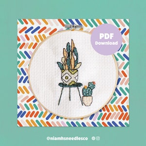 Beginner Cross Stitch Potted Plant | Digital Download PDF Instructions | Botanical, House Plant Cross Stitch Template | NiamhsNeedlesCo