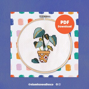 Beginner Cross Stitch Potted Plant | Digital Download PDF Instructions | Botanical, House Plant Cross Stitch Template | NiamhsNeedlesCo