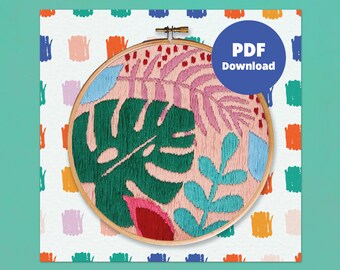 Beginner Long Stitch Jungle Leaf Pattern | Digital Download PDF Instructions | Nature Plant Embroidery Template | NiamhsNeedlesCo