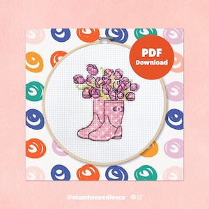 Patrón de botas Welly de punto de cruz para principiantes / Descarga digital Instrucciones en PDF / Plantilla de punto de cruz de ramo de botas / NiamhsNeedlesCo