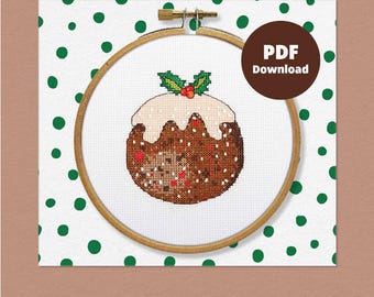 Christmas Pudding Cross Stitch Pattern | Digital Download PDF Instructions | Festive, Holidays Cross Stitch Template | NiamhsNeedlesCo