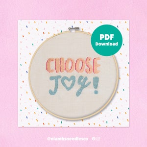 Beginnerskruissteek Kies Joy-patroon | Digitale download PDF-instructies | Gelukkig citaat kruissteek sjabloon | NiamhsNeedlesCo