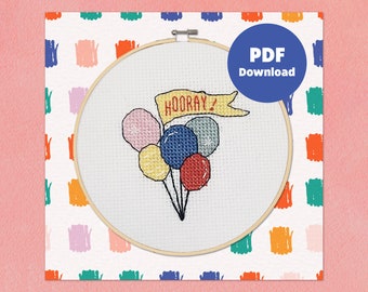 Cross Stitch Celebration Balloons Pattern | Digital Download PDF Instructions | Party, Birthday Cross Stitch Template | NiamhsNeedlesCo