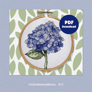 Cross Stitch Hydrangea Flower Pattern | Digital Download PDF Instructions | Nature, Flower, Fauna Cross Stitch Template NiamhsNeedlesCo