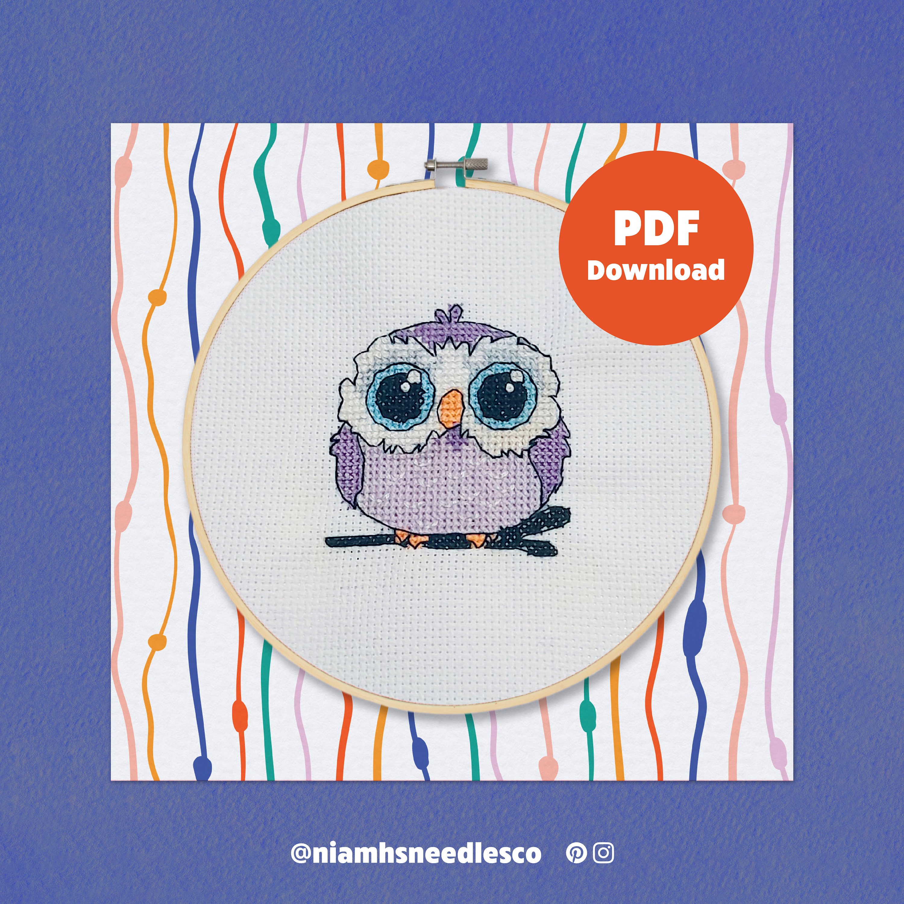 Beginners Cross Stitch Owl Pattern | Digital Download PDF Instructions | Woodland Animal Bird Cross