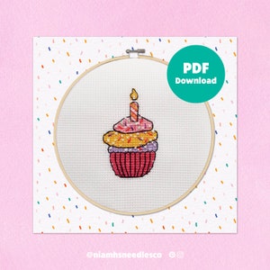 Cross Stitch Celebration Cupcake Pattern | Digital Download PDF Instructions | Party, Birthday Cake Cross Stitch Template | NiamhsNeedlesCo