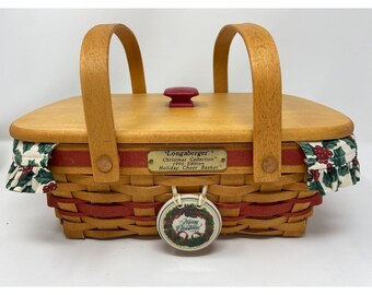 Longaberger Christmas Collection 1996 Basket Holiday Cheer w Wood Lid Protectors