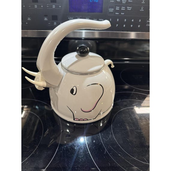Vtg 1980's Elephant Whistling Tea Kettle M. Kamenstein Light Gray
