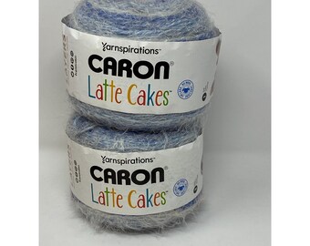 2 Caron Latte Cakes Yarn Blueberry 8.8oz, 530yds, Blues Cream 2 NEW Skeins