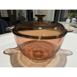 Vintage Amber VISION Pyrex Glass Corning Ware 4.5L Dutch Oven Tab Handles 5 Qt