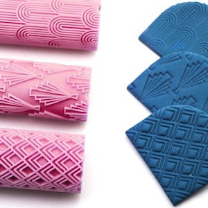 Art Deco Texture Clay Mini Rollers Set | Polymer Clay Tools | Intricate Patterns Hand Roller Set | Clay Earring Making Jewellery Supply UK