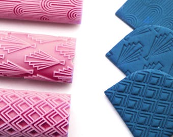 Art Deco Texture Clay Mini Rollers Set | Polymer Clay Tools | Intricate Patterns Hand Roller Set | Clay Earring Making Jewellery Supply UK