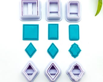 Frame Clay Cutters - Geometric Shapes Set 2 | square rectangle rhombus vintage Embossed Polymer Clay Jewellery / Earring Making Supplies UK