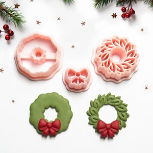 Christmas Wreath +Bow Polymer Clay Cutters | Winter Festive Holiday | Embossing Set Dangle Earring Pendants Charm Jewellery Making Tools UK