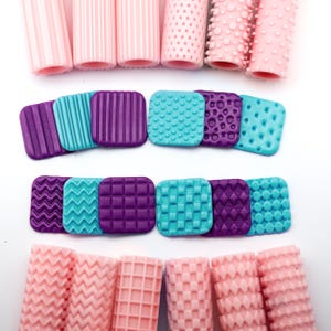 Set met minikleirollers met geometrische textuur | Gereedschap polymeerklei | Stippen, strepen, geruit, argyle, chevron handrollerset | Klei maken