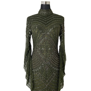 crepe olive green long sleeve dress reviews Olive Green Silk Dress with Long Sleeves